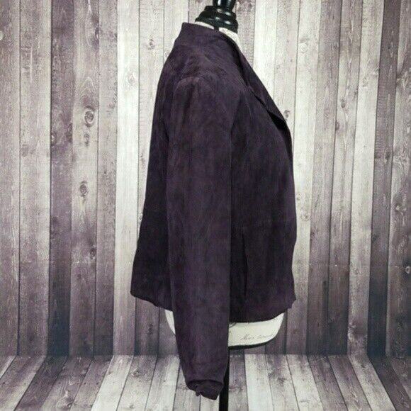 Eileen Fisher Italian Suede Open Front Jacket in Eggplant Purple Women's XS - Picture 2 of 6